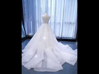 Luxury Tulle Ball Gown Wedding Dresses with V-neck