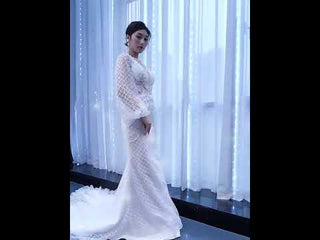 Puff Long Sleeve Mermaid Wedding Dress Modern Bridal Gown