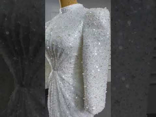 Beaded High Neck Sheath Wedding Dress with Long Sleeves