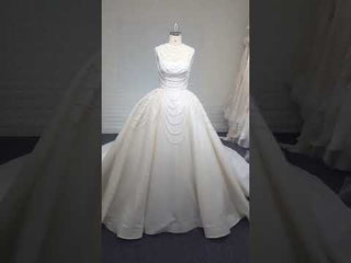Curve Neckline Wedding Dress with Detachable Pearl Jacket