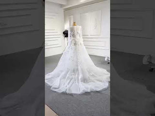 A-Line Tulle Appliques See Through Back Long Sleeve Wedding Dress