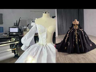 Off the Shoulder Puffy Black Quinceanera Dress For Sweet 15 16 Girls