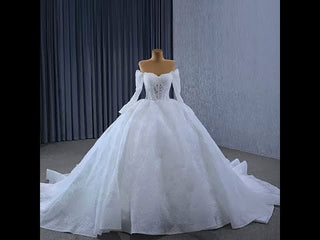 Luxury Off the Shoulder Long Sleeve Ball Gown Wedding Dress