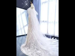 Long Sleeve Mermaid Lace Wedding Dress with Champagne Underlay