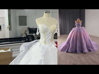 Lavender Floral Lace Quinceañera Dress with Corset Bodice