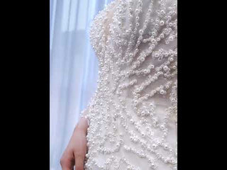 Sheer Boat Neck Mermaid Ruffle Wedding Dress with Long Sleeve