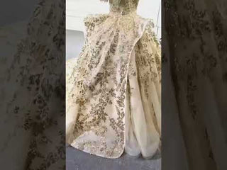 Vintage Gold Ball Gown Wedding Dress with Off the Shoulder