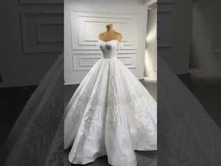 Luxury Beaded Sparkly Ball Gown Wedding Dress with Off the Shoulder