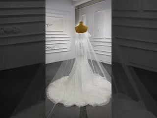 Beaded Off the Shoulder Mermaid Wedding Dress with Long Cape Sleeve