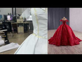 Off Shoulder Sparkly Red Quinceanera Dresses with Basque Waist