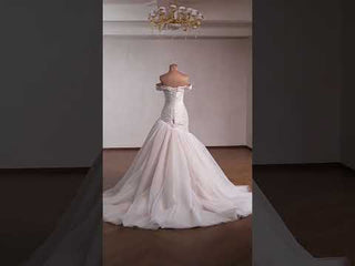 Off Shoulder Dropped-Waist Satin Mermaid Wedding Dress with 3D Fabric Rosette
