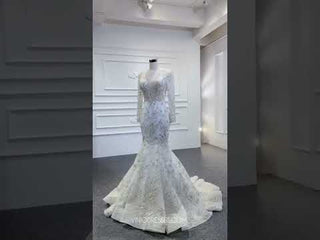 Long Sleeve Mermaid Wedding Dress with Detachable Skirt