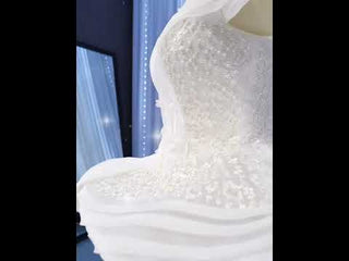 Mermaid Appliques Pearls Cap Sleeve Unique Wedding Dress