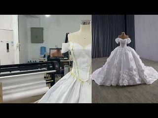 Off the Shoulder Ball Gown Basque Waist Wedding Dress with 3D Flowers