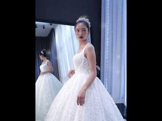 Square Neck Sparkly Ball Gown Wedding Dresses Beaded Bridal Gowns