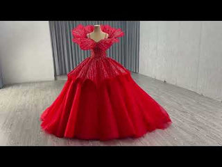 Luxury Convertable Glitter Red Unique Wedding Dresses Ball Gown