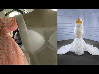 Mermaid Beaded Square Neck Sheer Wedding Dress with Long Sleeves