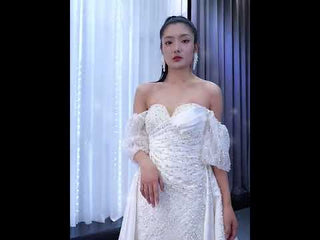 Beaded Modern Off the Shoulder Wedding Dress with Detachable Skirt