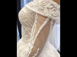 Ball Gown Lace Wedding Dresses with Off the Shoulder Long Sleeves