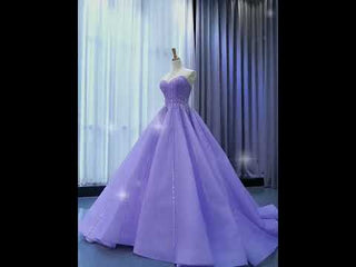 Beaded Lavender Ball Gown Quince Dress with Removable Sleeves
