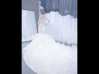 Luxury Mermaid Ruffle Wedding Dress with Long Sleeves