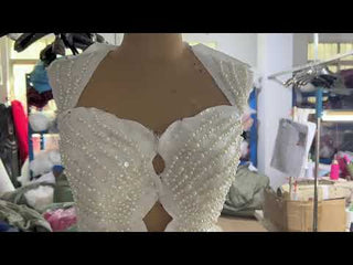 Stylish Queen-ann Neck Wedding Dress For Bride with Long Sleeve