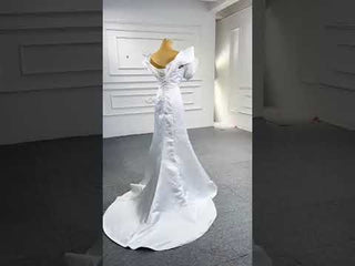 Chic Satin Wedding Dress Fit and Flare with Flowers