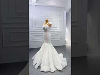 Vintage One Shoulder Cap Sleeve Lace Mermaid Wedding Dress