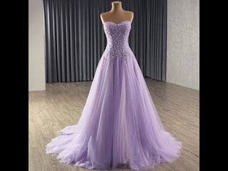 Strapless Long Lilac Formal Dress A-line Prom Gowns with Sweetheart