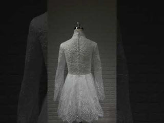 Elegant White Lace Long-Sleeve Mini Dress Short Lace V-neck Wedding Dress