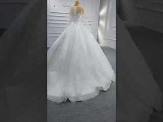 High-end Ball Gown Sparkly Wedding Dress with Long Sleeve