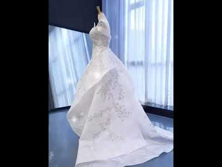 Off the Shoulder Ruffle Wedding Dress with Detachable Overskirt