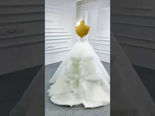 Strapless Tulle High Low Wedding Dress with Lace Appliqued