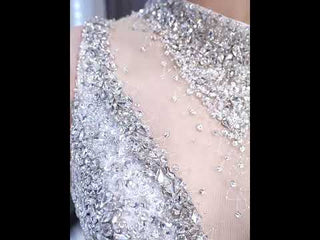 Beaded Mermaid Ruffle Wedding Dress High Neck Trumpet Bridal Gown