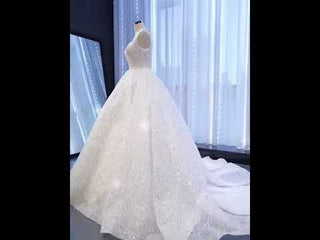 Square Neck Sparkly Ball Gown Wedding Dresses Beaded Bridal Gowns