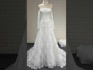 Off-the-Shoulder Lace Wedding Dress with Removable Sleeves and Choker