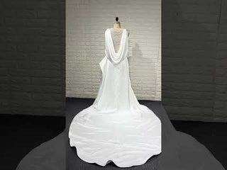 Elegant Leg Slit Plus Size Wedding Dress with Pearl Neckline