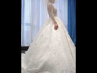 Sparkly 3D Flower Princess Wedding Dress with Long Sheer Sleeves