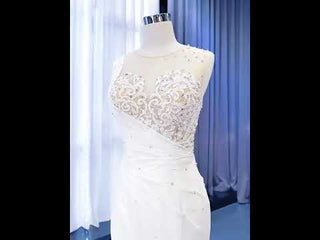 Gorgeous Cascading Ruffles Trumpet Wedding Dress with Sheer Neck