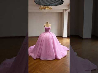Sparkly Spaghetti Strap Sequin Ball Gown Wedding Dress with Leaf Beading