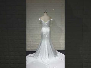 Simple Pleated Satin Mermaid Wedding Dress with Off the Shoulder
