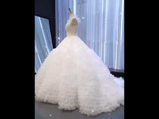 Vintage Tiered Ruffle Puffy Wedding Dress Princess Bridal Gown