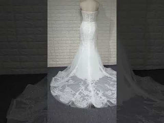 Simple Floral Lace Vneck Mermaid Wedding Dress with Sheer Bodice