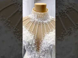 Keyhole High Neck Pearl Mermaid Wedding Dress with Long Sleeves