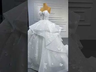 Strapless Wedding Gown Lace Appliqued Ruffle Wedding Dress