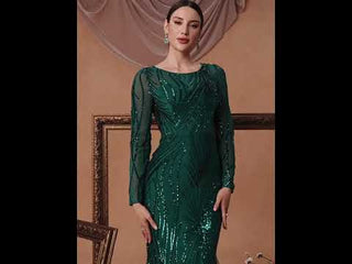 Sparkly Sequins Evening Dress Long Sleeves Wedding Party Maxi Dress