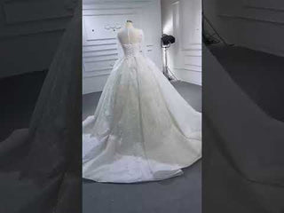 High Neck Puffy Skirt Ball Gown Wedding Dresses with Long Sleeve