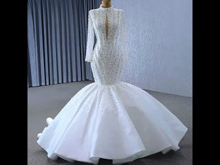 Gorgeous Handmade High Neck Trumpet Wedding Dress with Keyhole