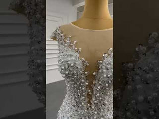 Luxury Pearl Mermaid Ruffle Wedding Dress with Cap Sleeve