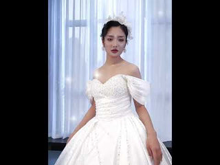 Pearl Beaded Luxury Wedding Dress Off the Shoulder Bridal Gown